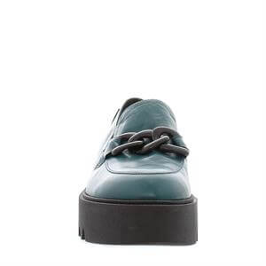 Carl Scarpa Lizi Teal Leather Chain Wedge Loafers